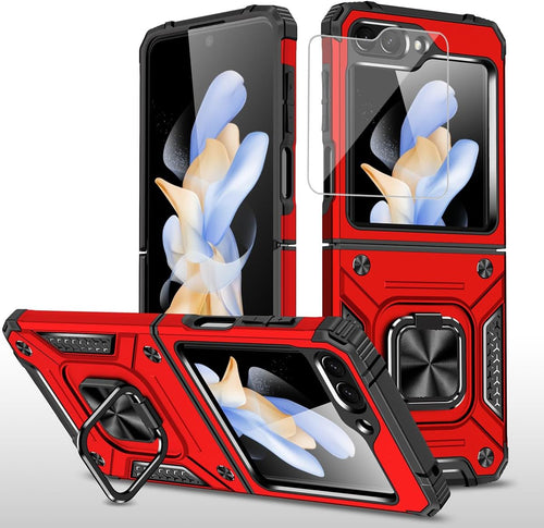 Samsung Galaxy Z Flip 6 5G Tempered Glass Screen Protector with 360 Ring Holder Stand - Redpepper Cases