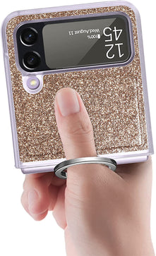 Case Ring Samsung Galaxy Z Flip 4 Luxury Glitter Shiny PU Leather Gold - Redpepper Cases