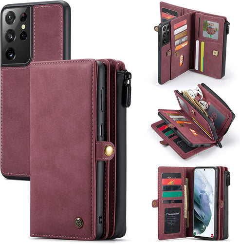 CASEME Galaxy S21 Ultra Case Wallet Case 15 Card Holder Women/Men, Red - Redpepper Cases