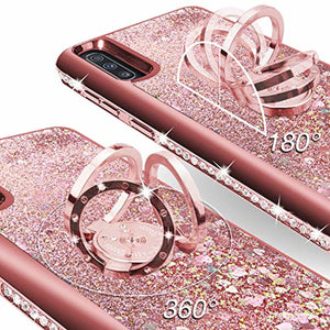 Silverback Galaxy A70 Case, Moving Liquid Holographic Sparkle Glitter Case with Kickstand, Bling Diamond Rhinestone Bumper W/Ring Slim Protective Samsung Galaxy A70 Case for Girls Women -Rose Gold - Redpepper Cases