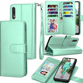 Galaxy A70 Case, Galaxy A70 Wallet Case, Luxury Cash Credit Card Slots Holder Carrying Folio Flip PU Leather Cover [Detachable Magnetic Hard Case] & Kickstand Compatible Samsung Galaxy A70 [Turquoise] - Redpepper Cases
