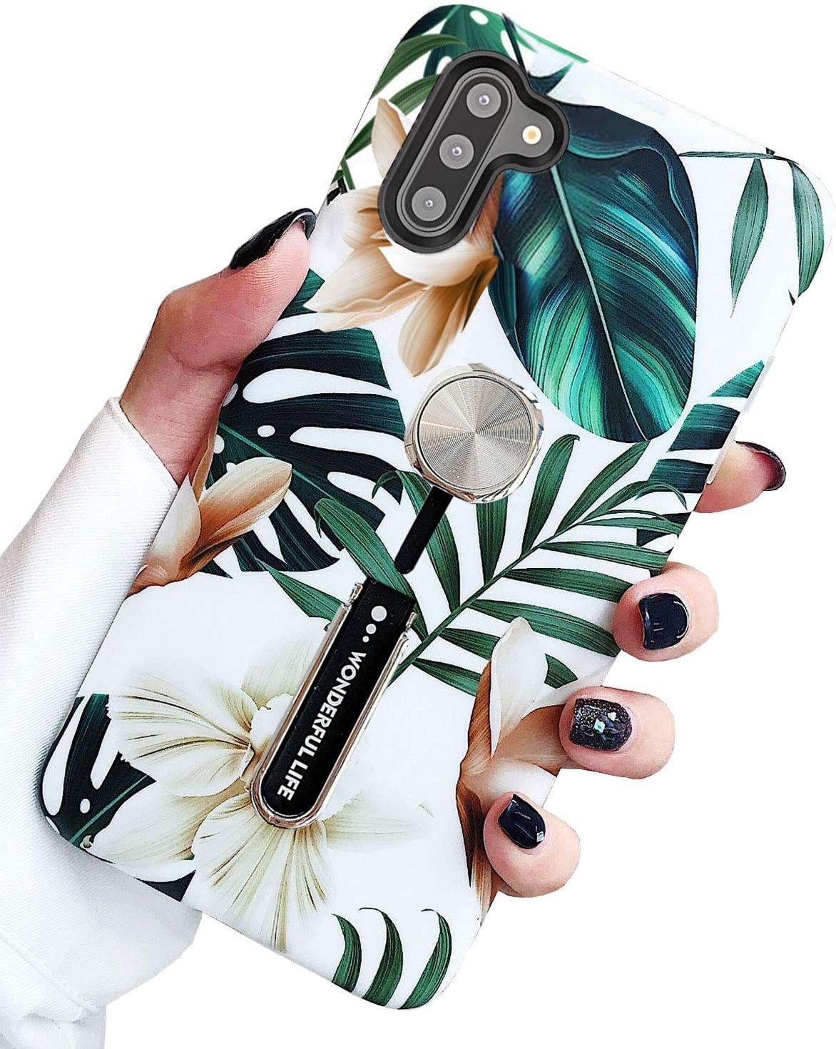 Galaxy Note 10 Plus Case Print Green Leaves Finger Ring Strap Cover - Redpepper Cases