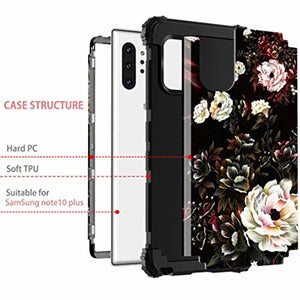 Lontect for Galaxy Note 10 Plus Case Floral 3 in 1 Heavy Duty Hybrid Sturdy Armor High Impact Shockproof Protective Cover Case for Samsung Galaxy Note 10 Plus/Note 10 Plus 5G, Black/White Flower - Redpepper Cases