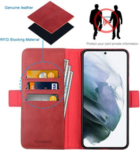 Load image into Gallery viewer, Galaxy S21 Plus Genuine Leather RFID Blocking Wallet Card Slot Flip Magnetic Stand Case - Redpepper Cases