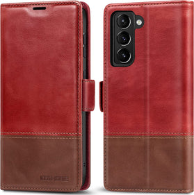 Galaxy S21 Plus Genuine Leather RFID Blocking Wallet Card Slot Flip Magnetic Stand Case - Redpepper Cases