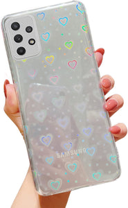 Galaxy S21 Plus Love Heart Pattern Clear Laser Glitter Bling Heart Soft & Flexible TPU and Hard PC Case - Redpepper Cases