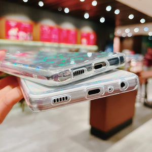 Galaxy S21 Plus Love Heart Pattern Clear Laser Glitter Bling Heart Soft & Flexible TPU and Hard PC Case - Redpepper Cases