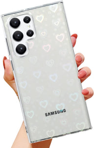 Galaxy S21 Plus Love Heart Pattern Clear Laser Glitter Bling Heart Soft & Flexible TPU and Hard PC Case - Redpepper Cases
