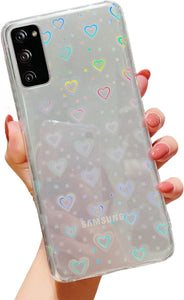 Galaxy S21 Plus Love Heart Pattern Clear Laser Glitter Bling Heart Soft & Flexible TPU and Hard PC Case - Redpepper Cases