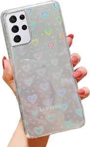 Galaxy S21 Plus Love Heart Pattern Clear Laser Glitter Bling Heart Soft & Flexible TPU and Hard PC Case - Redpepper Cases