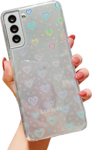 Galaxy S21 Plus Love Heart Pattern Clear Laser Glitter Bling Heart Soft & Flexible TPU and Hard PC Case - Redpepper Cases