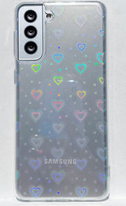 Galaxy S21 Plus Love Heart Pattern Clear Laser Glitter Bling Heart Soft & Flexible TPU and Hard PC Case - Redpepper Cases