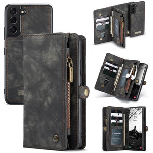 Galaxy S22 Series Wallet Detachable Retro Leather Zipper Magnetic Case