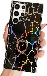 Galaxy S22 Ultra Ring Holder Diamond Rhinestone Marble Case - Redpepper Cases