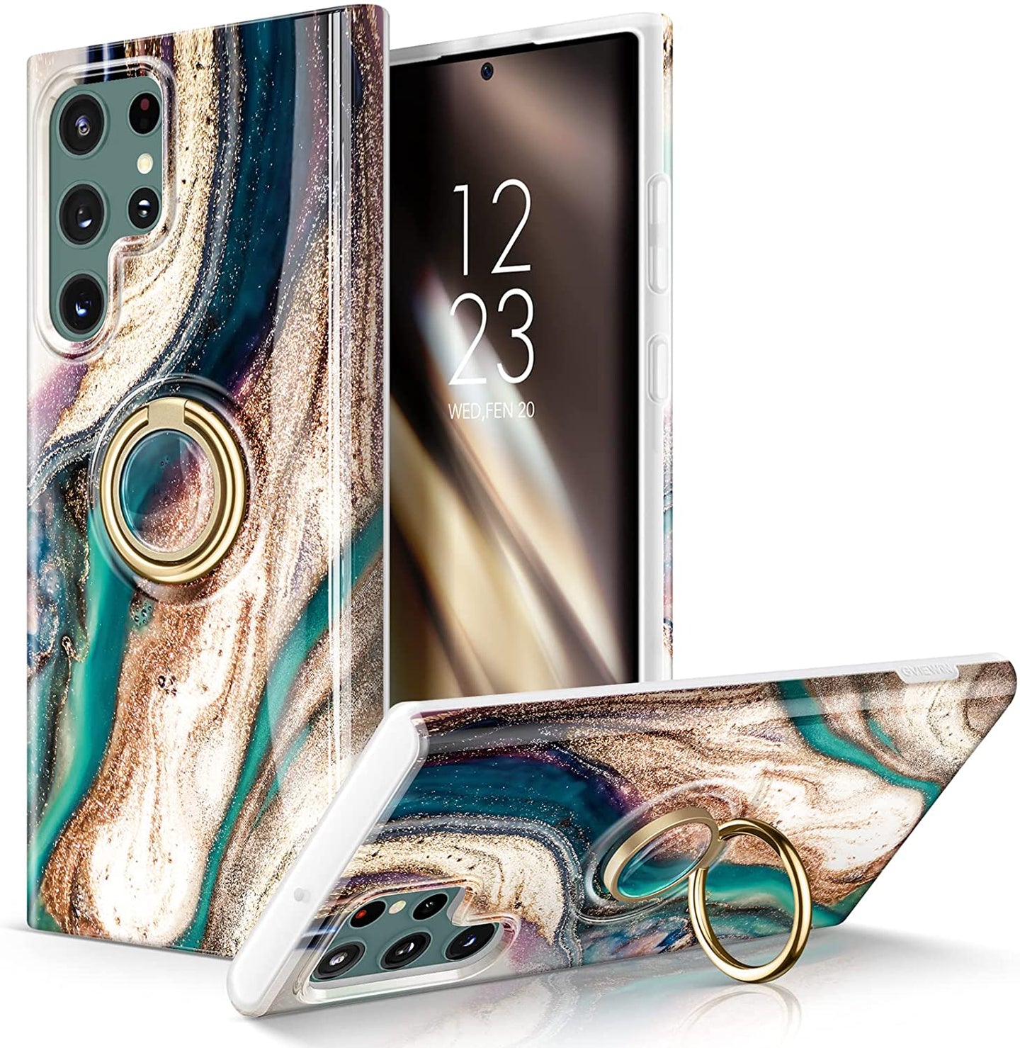 Galaxy S22 Ultra Rotatable with Ring Holder Kickstand Marble Case - Redpepper Cases