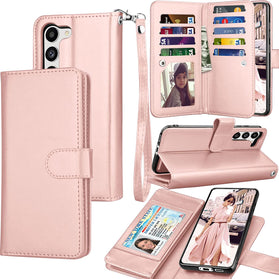 Galaxy S23 Leather Credit Card Holder Folio Flip Detachable Magnetic Case - Redpepper Cases