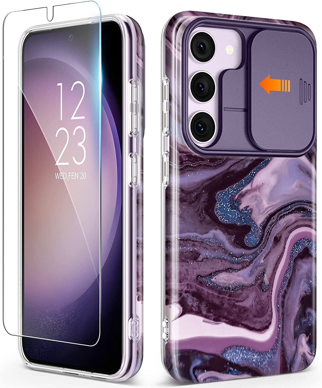 Galaxy S23 Plus Slide Camera Cover Marble Slim Protective Case - Redpepper Cases