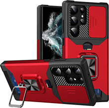 Load image into Gallery viewer, Galaxy S23 Plus TPU Camera Protector 360° Rotatable Ring Holder Slide Len Cover Magnetic Card Slot Case - Redpepper Cases