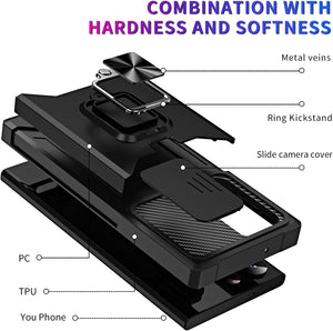 Galaxy S23 Plus TPU Camera Protector 360° Rotatable Ring Holder Slide Len Cover Magnetic Card Slot Case - Redpepper Cases