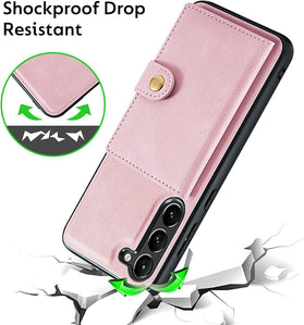 Galaxy S23 Plus Wallet Magnetic Detachable Credit Card Holder Slots Heavy Duty Leather Sleeve Kickstand Case - Redpepper Cases