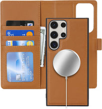 Load image into Gallery viewer, Galaxy S23 Ultra Magsafe Magnetic Card Holder Detachable flip Leather Wallet Case - Redpepper Cases