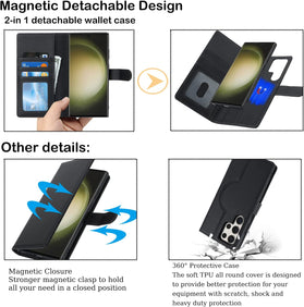 Galaxy S23 Ultra Magsafe Magnetic Card Holder Detachable flip Leather Wallet Case - Redpepper Cases
