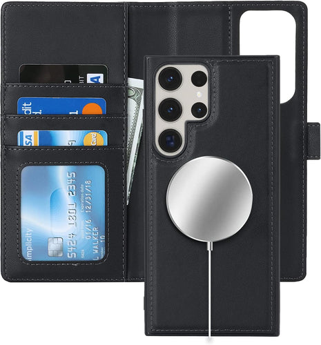 Galaxy S23 Ultra Magsafe Magnetic Card Holder Detachable flip Leather Wallet Case - Redpepper Cases