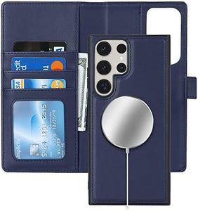 Galaxy S23 Ultra Magsafe Magnetic Card Holder Detachable flip Leather Wallet Case - Redpepper Cases