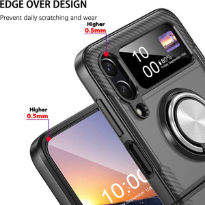 Galaxy Z Flip 4 Case Ring Stand Tempered Glass Camera Protector Case (Clear) - Redpepper Cases