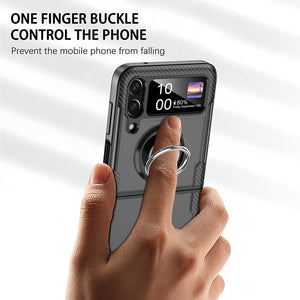 Galaxy Z Flip 4 Case Ring Stand Tempered Glass Camera Protector Case (Clear) - Redpepper Cases