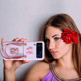 Galaxy Z Flip 4 Case with Strap Bracelet, Cute 3D Bear Z Flip 4 Case Purple - Redpepper Cases