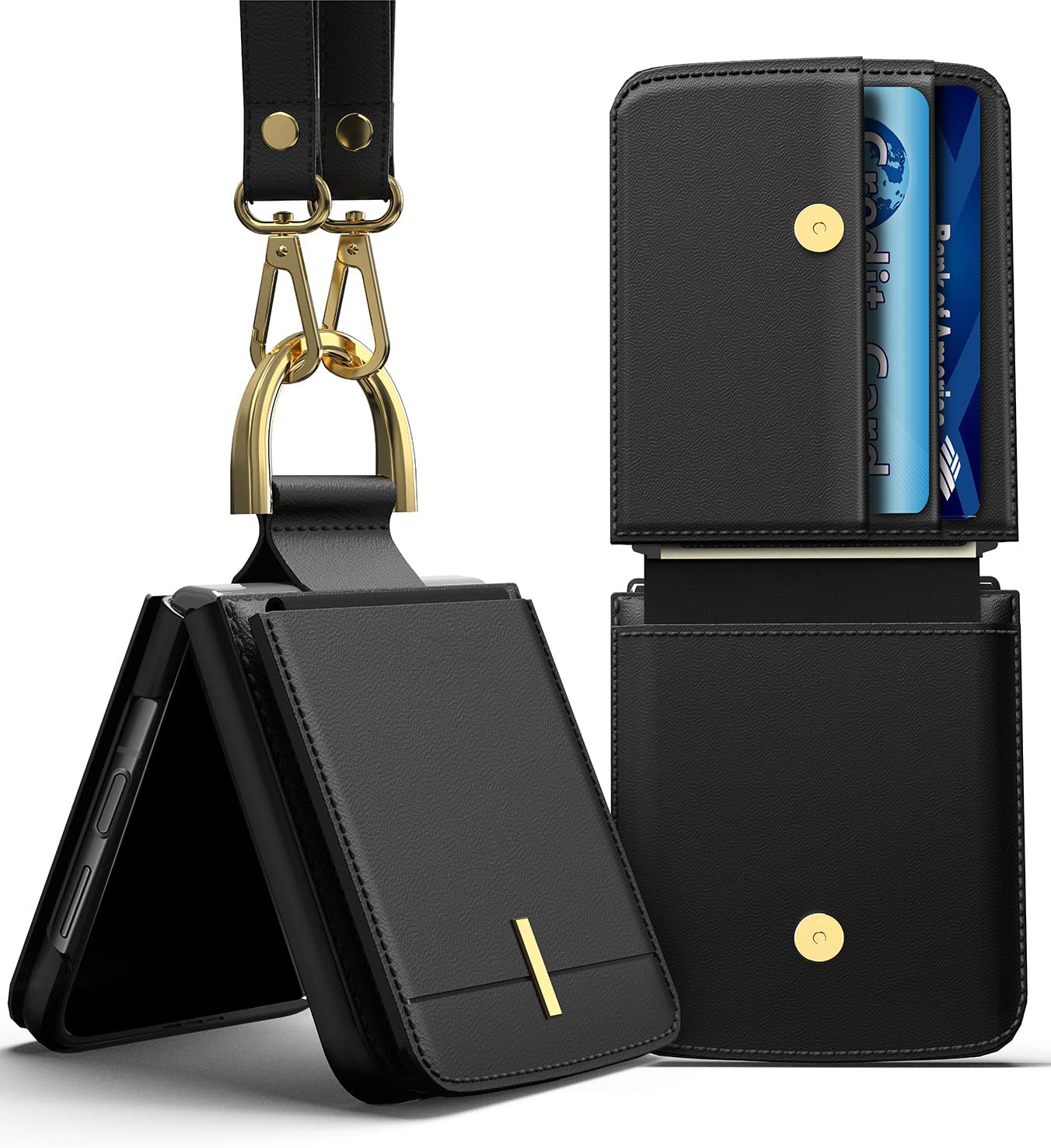 Galaxy Z Flip 4 Wallet Case Strap PU Leather Phone Case Stand Cover - Redpepper Cases