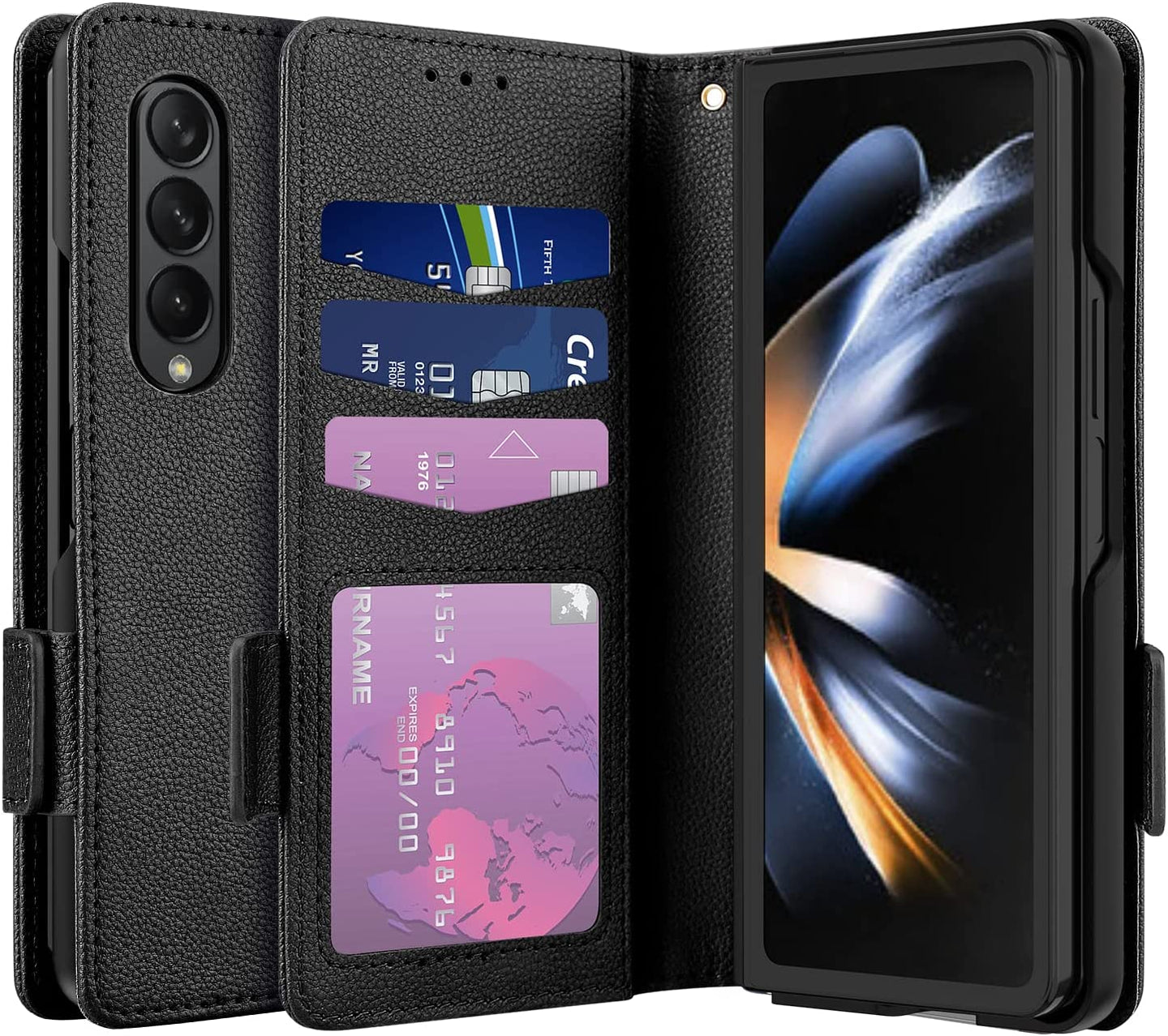 Galaxy Z Fold 4 5G Case, Z Fold 4 Case Wallet Phone Cover Black - Redpepper Cases