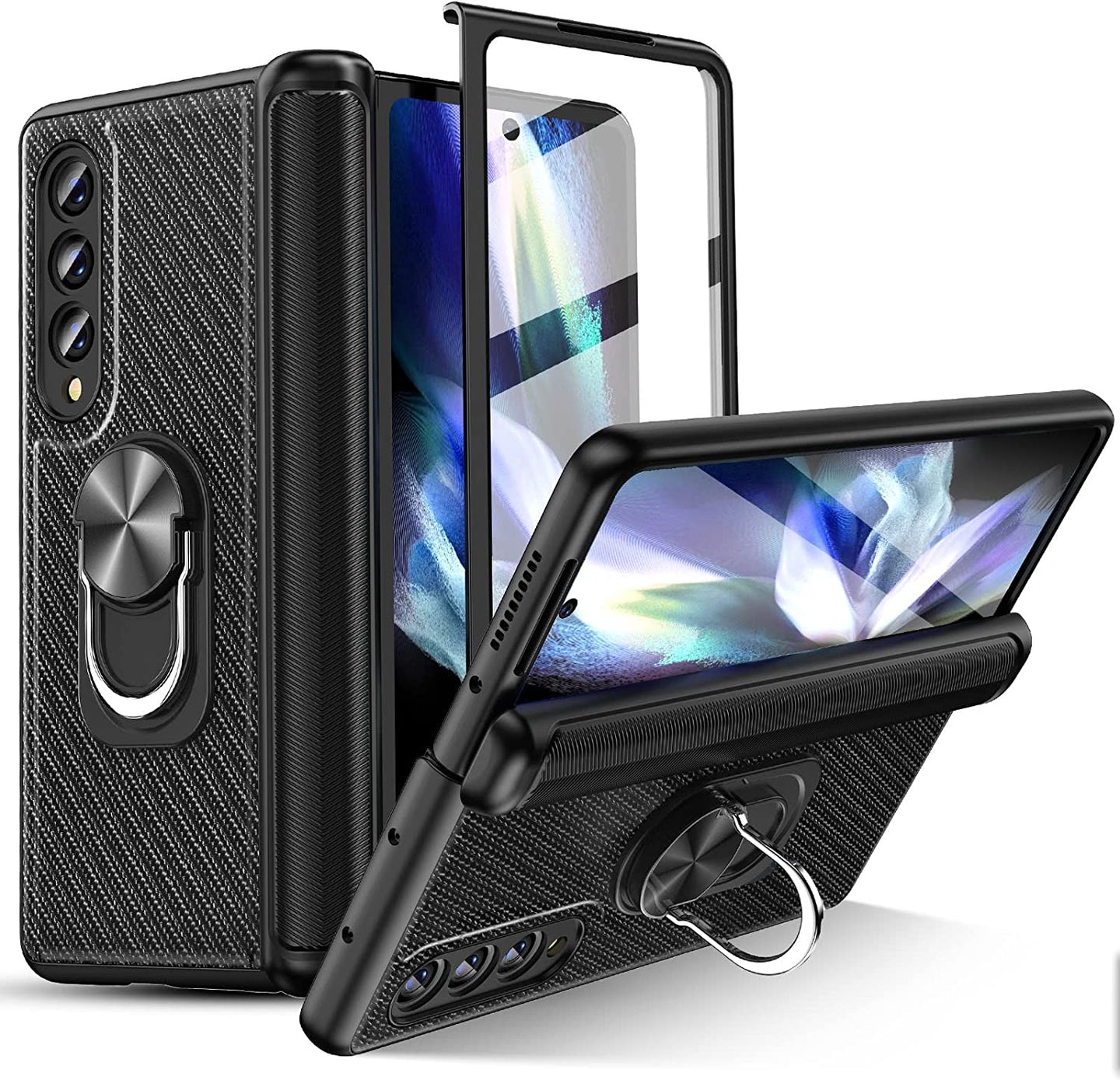 Galaxy Z Fold 4 Case Hinge Protection & Screen Protector Fiber Black - Redpepper Cases