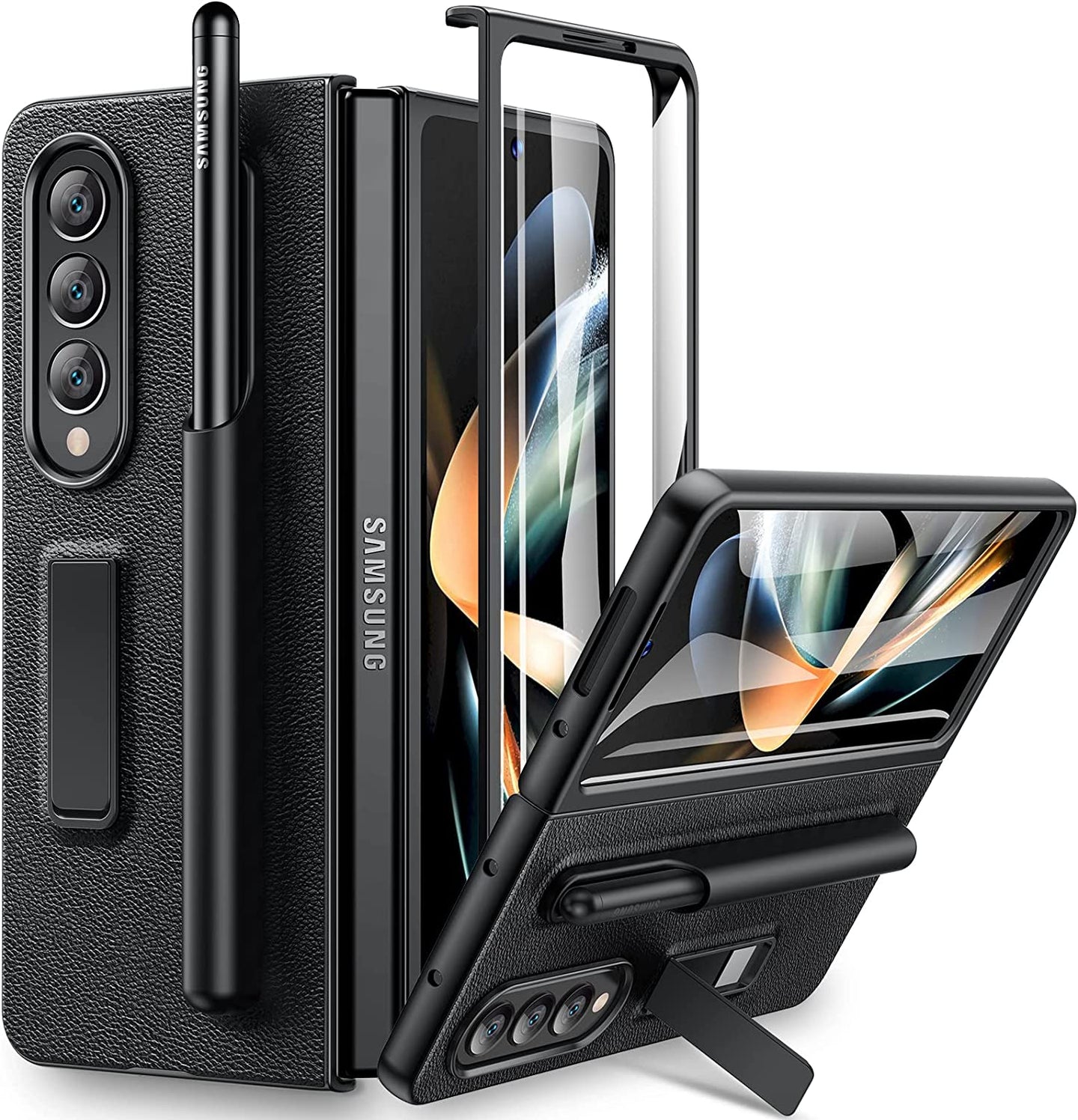 Galaxy Z Fold 4 Case, Samsung Z Fold 4 Case Screen Protector & S Pen Carbon Fiber Black - Redpepper Cases