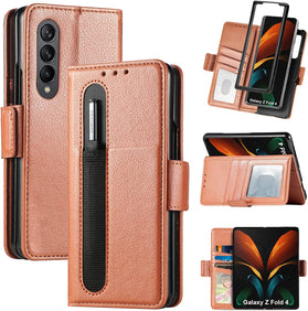 Galaxy Z Fold 4 Wallet Case S Pen Holder & Card Holder, Z Fold 4 Case (Black) - Redpepper Cases