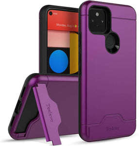 Google Pixel 5, Dual Layer Case h Card Slot Holder and Kickstand - Purple - Redpepper Cases