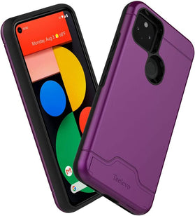 Google Pixel 5, Dual Layer Case h Card Slot Holder and Kickstand - Purple - Redpepper Cases