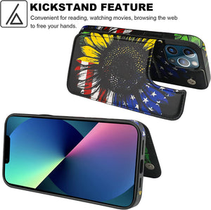 HAOPINSH Compatible with iPhone 13 Pro Max Wallet Case with Card Holder, American Flag Sunflowers Pattern Back Flip PU Leather Kickstand Card Slots Case, Double Magnetic Clasp Shockproof Cover 6.7" - Redpepper Cases