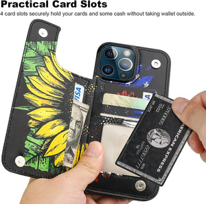 HAOPINSH Compatible with iPhone 13 Pro Max Wallet Case with Card Holder, American Flag Sunflowers Pattern Back Flip PU Leather Kickstand Card Slots Case, Double Magnetic Clasp Shockproof Cover 6.7" - Redpepper Cases