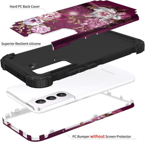 Hocase Galaxy S22 Plus Case, Heavy Duty Shockproof Soft Burgundy Flowers - Redpepper Cases