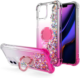 iPhone 11 Moving Liquid Sparkle Colorful Glitter Ring Kickstand Case. - Redpepper Cases