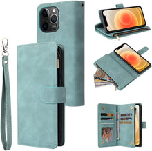 Load image into Gallery viewer, iPhone 13 Pro Leather Zipper Flip Folio Wallet Magnetic Case. - Redpepper Cases