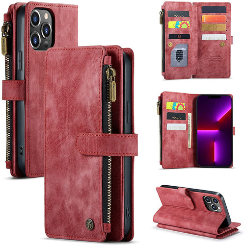 iPhone 13 Pro Max 2 in 1 Premium Leather Zipper Wallet Case. - Redpepper Cases