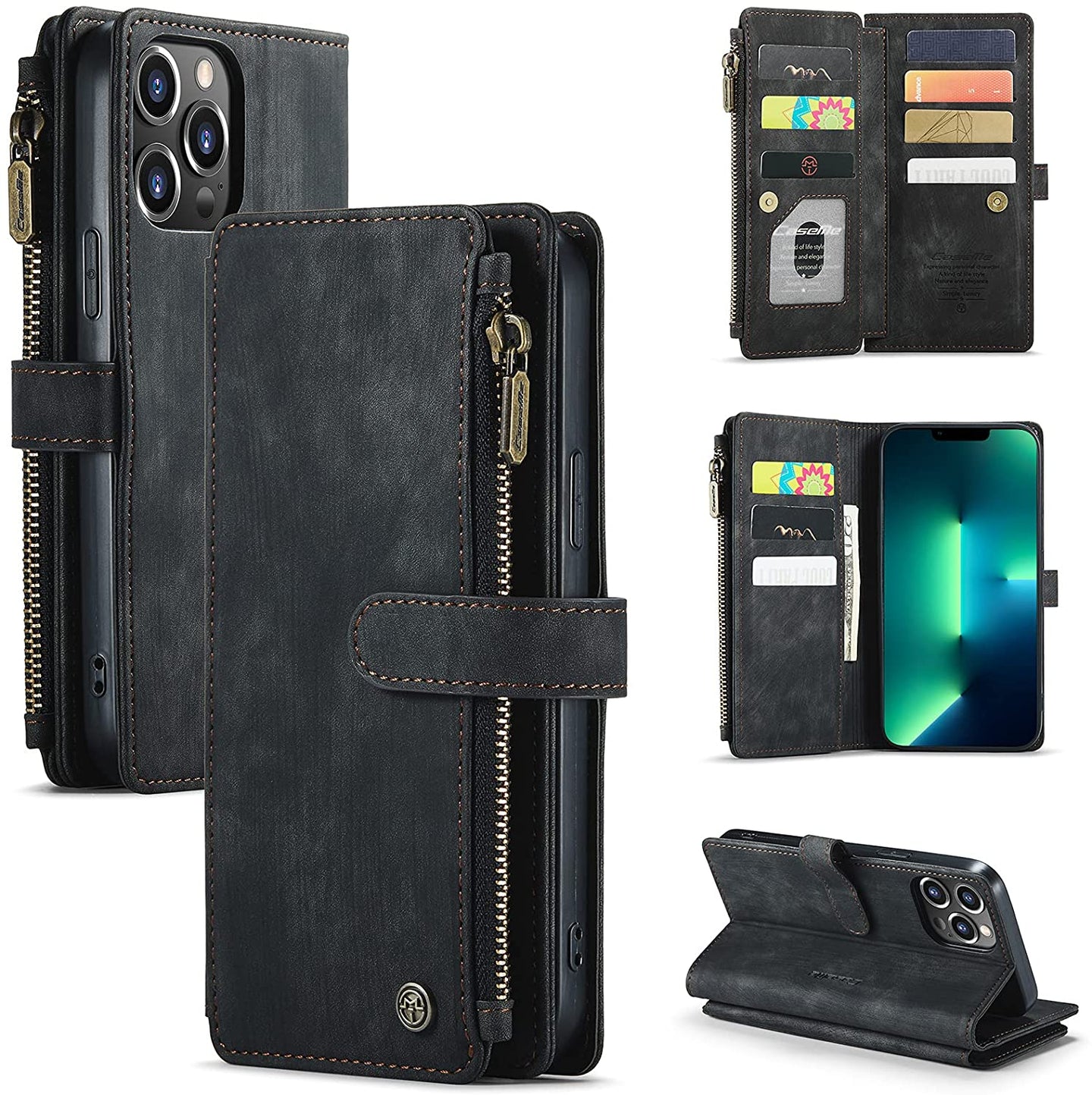 iPhone 13 Pro Max 2 in 1 Premium Leather Zipper Wallet Case. - Redpepper Cases