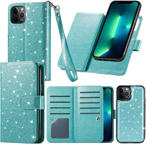 iPhone 13 Pro Max Card Holder Magnetic Kickstand Strap Glitter Case. - Redpepper Cases