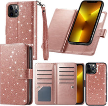 Load image into Gallery viewer, iPhone 13 Pro Max Card Holder Magnetic Kickstand Strap Glitter Case. - Redpepper Cases