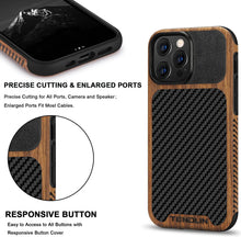 Load image into Gallery viewer, iPhone 13 Pro Wood Grain Carbon Fiber Texture Design Leather Hybrid Case. - Redpepper Cases