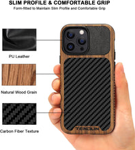 Load image into Gallery viewer, iPhone 13 Pro Wood Grain Carbon Fiber Texture Design Leather Hybrid Case. - Redpepper Cases