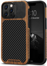 Load image into Gallery viewer, iPhone 13 Pro Wood Grain Carbon Fiber Texture Design Leather Hybrid Case. - Redpepper Cases
